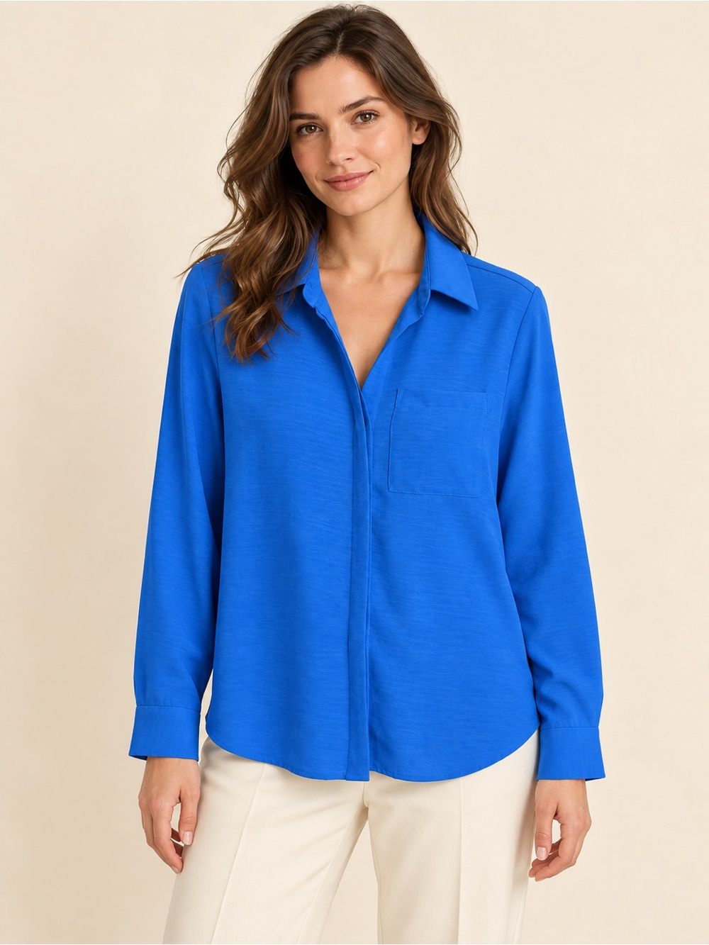 Ribbed Collar Button-Down Shirt in Cobalt Blue